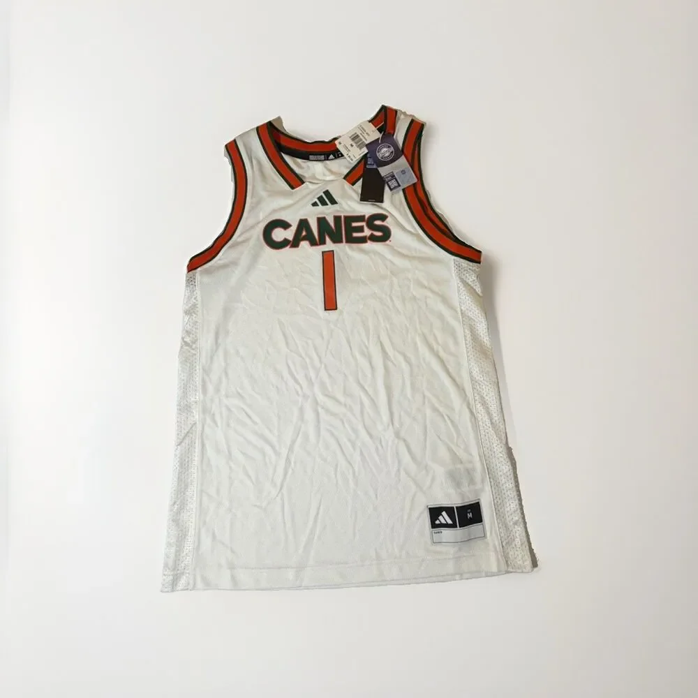 Adidas Miami Hurricanes #1 Swingman Basketball Jersey White Men’s M NWT